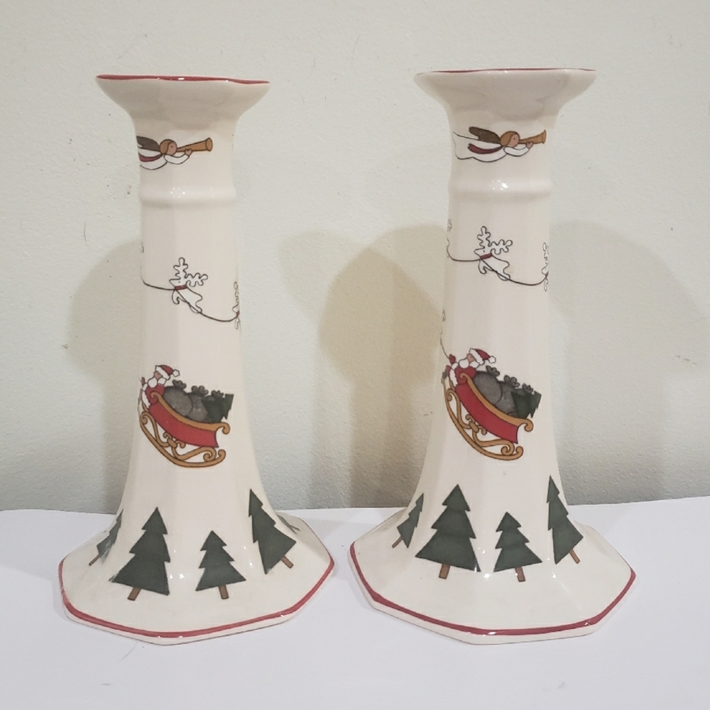 Festive Ceramic Candle Holders with Santa and Reindeer